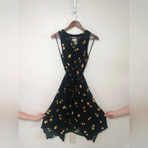 Black Button Dress with Yellow flowers